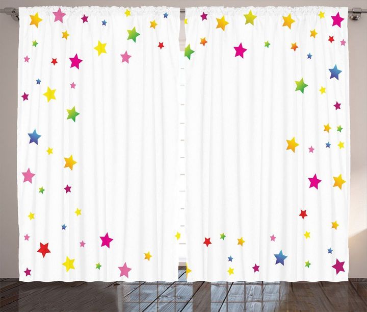 Vivid Stars Design On White Printed Window Curtain Home Decor