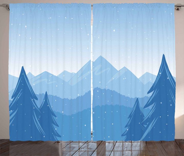 Snow Mountains Trees Printed Window Curtain Home Decor
