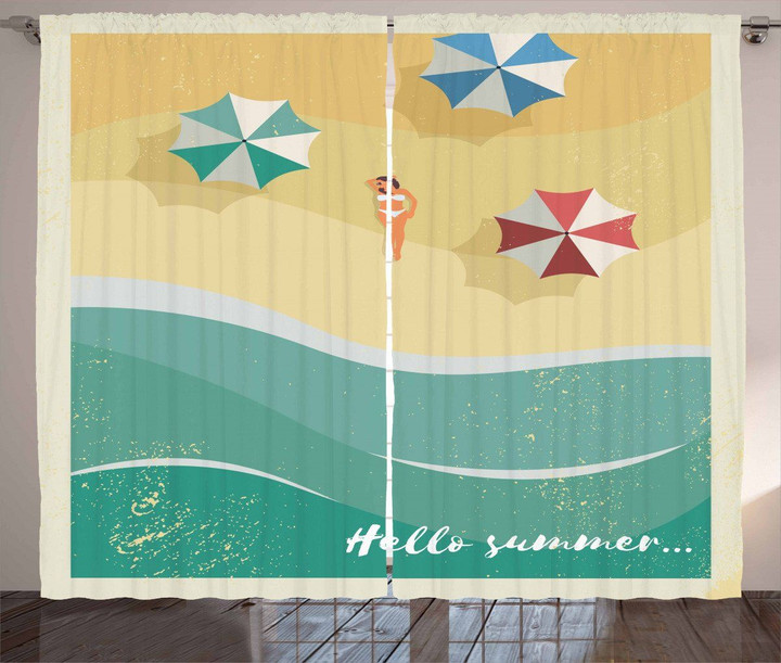 Woman Sunbathing Beach Printed Window Curtain Home Decor