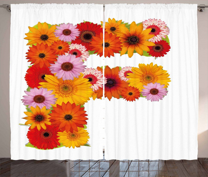 Romance Themed Flower Letter F Printed Window Curtain Home Decor