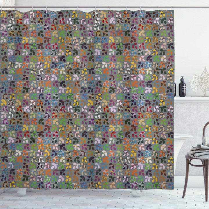 Colorful Graphic Foliage Spotted Pattern Shower Curtain Home Decor