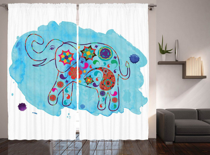 Thailand Elephant Printed Window Curtain Home Decor