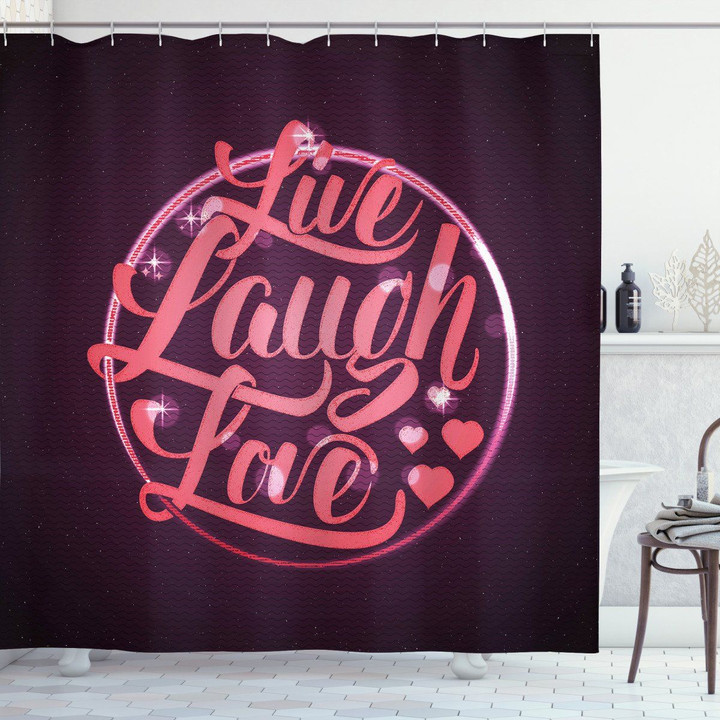 Vibrant Circle Live Laugh Love Purple Printed Shower Curtain Bathroom Decor