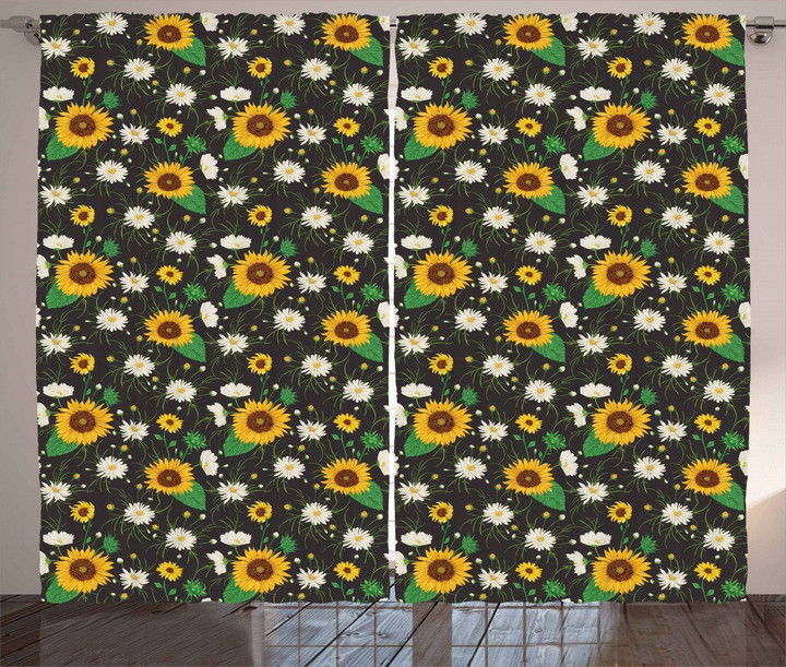 Daisy Buds Sunflower Printed Window Curtain Home Decor