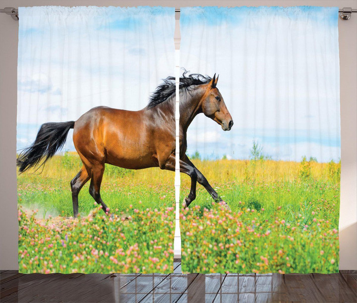 Horse Rural Flowers Printed Window Curtain Home Decor