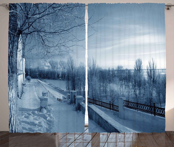 Ice Cold Snowy Scenery Pattern Window Curtain Home Decor