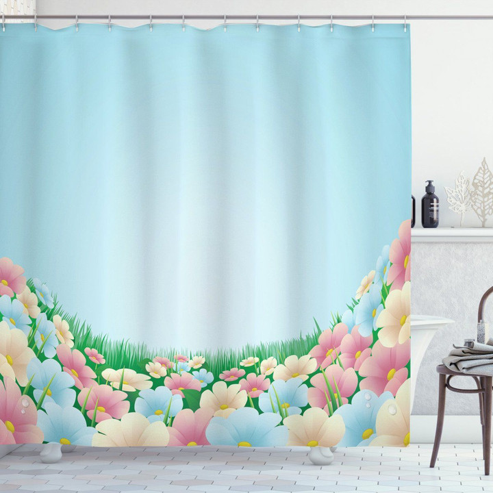 Meadow Daisies Pansies Peaceful Pattern Shower Curtain Home Decor