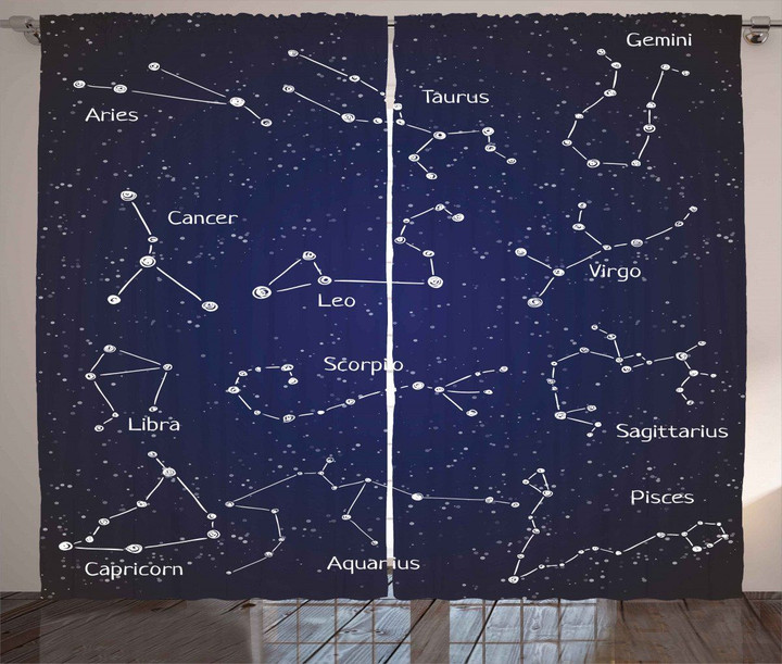 Zodiac Doodle Art Constellations Printed Window Curtain Home Decor