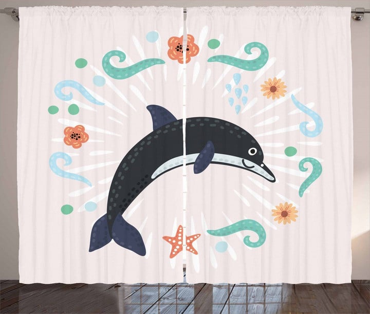 Nautical Ocean Animal Line Dolphin Pattern Window Curtain Home Decor