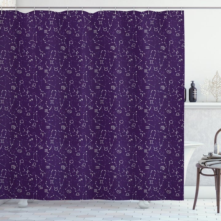 Zodiac Constellations Purple Printed Shower Curtain Bathroom Decor