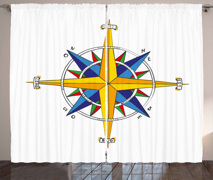 Colorful Marine Life Compass Printed Window Curtain Home Decor