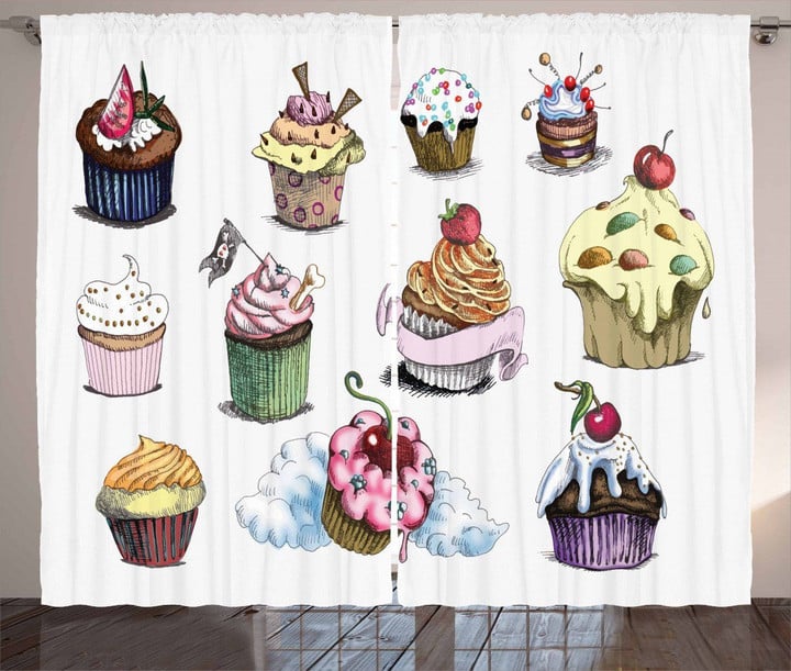 Yummy Cupcake Medley Printed Window Curtain Home Decor
