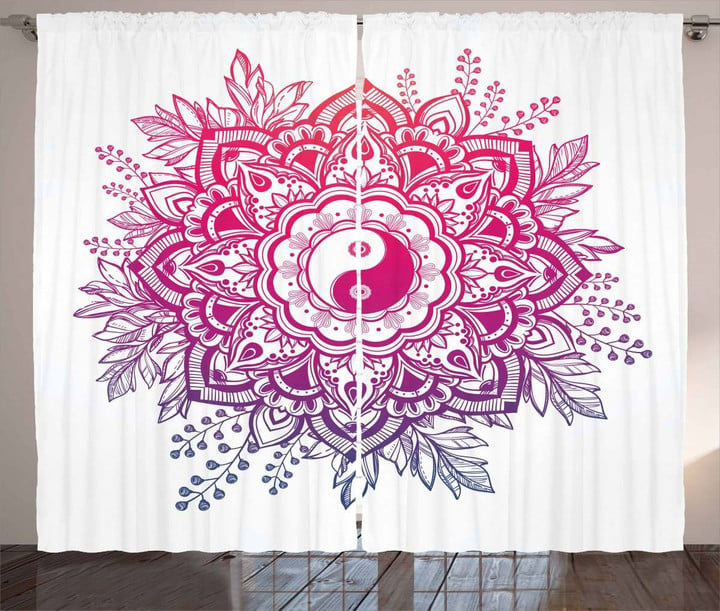 Floral Yin Yang Sign Pattern Window Curtain Home Decor