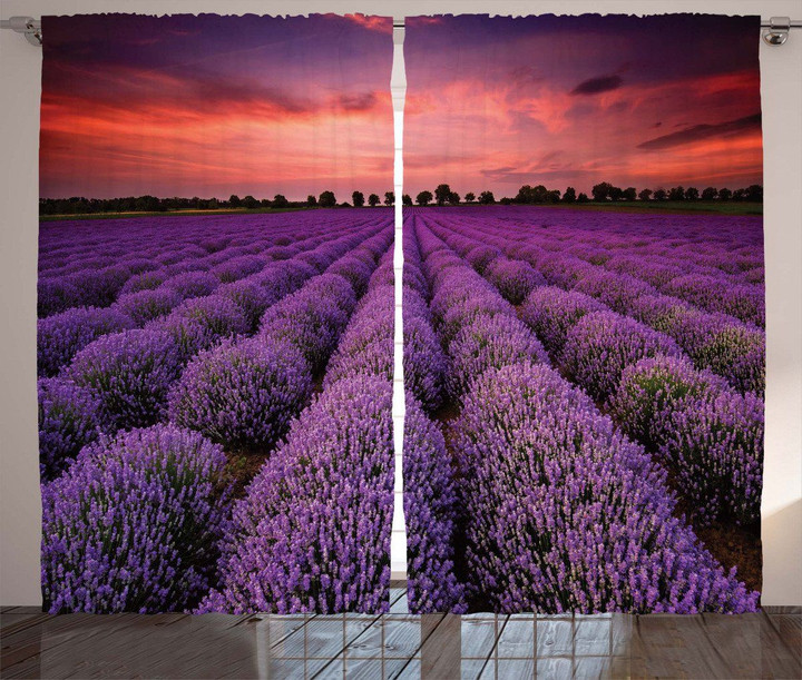 Lavender Field Sunset Printed Window Curtain Home Decor