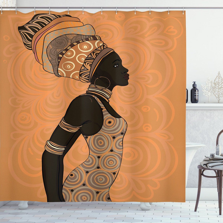African Local Woman Printed Shower Curtain Bathroom Decor