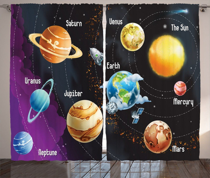 Solar System Planet Printed Window Curtain Home Decor