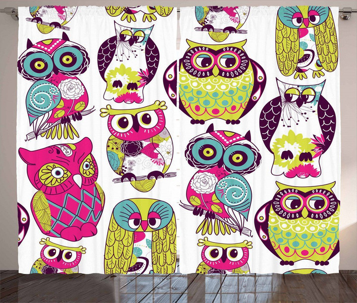 Best Friends Owls Printed Window Curtain Home Decor