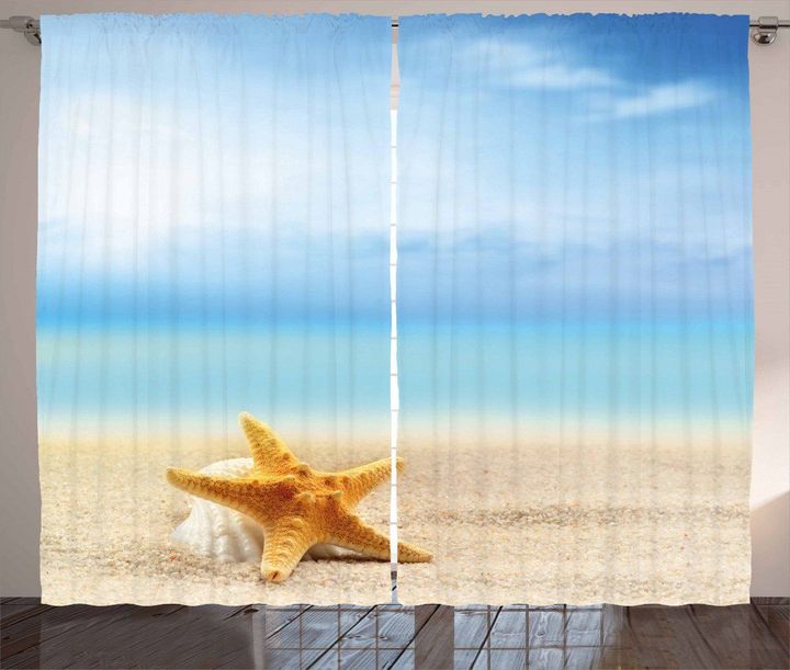 Scallop Sea Star Printed Window Curtain Home Decor
