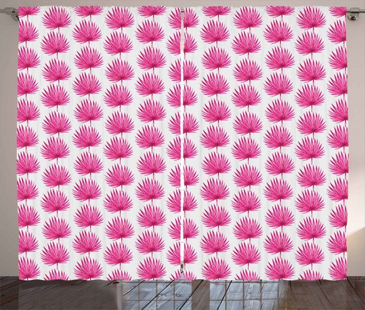 Watercolor Pink Leaves Printed Window Curtain Home Decor
