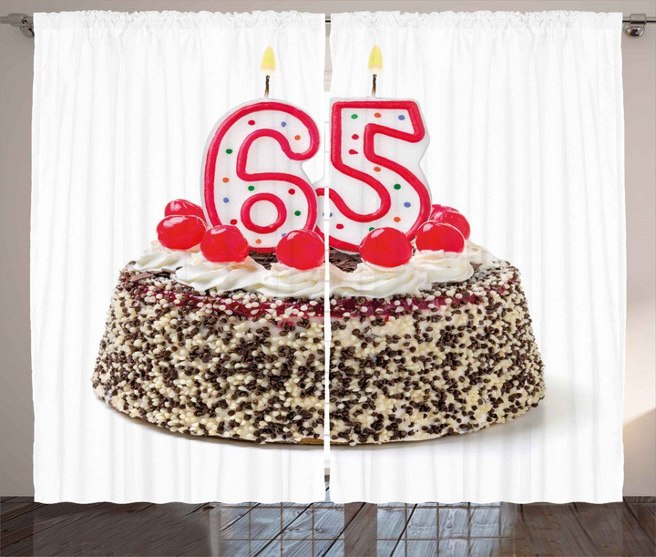 Number Candles Cake 65th Birthday Printed Window Curtain Home Decor