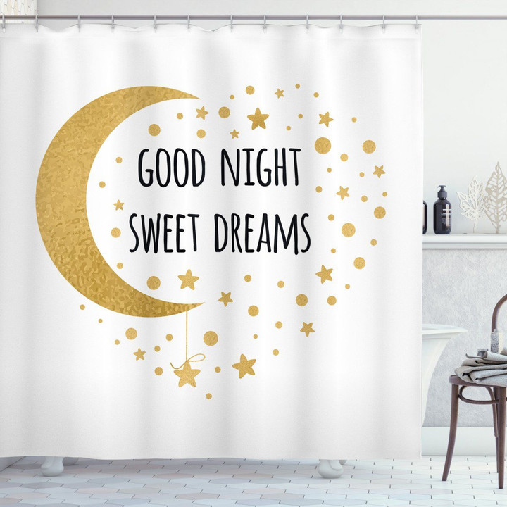 Cheerful Calligraphy Good Night Sweet Dreams Printed Shower Curtain Bathroom Decor