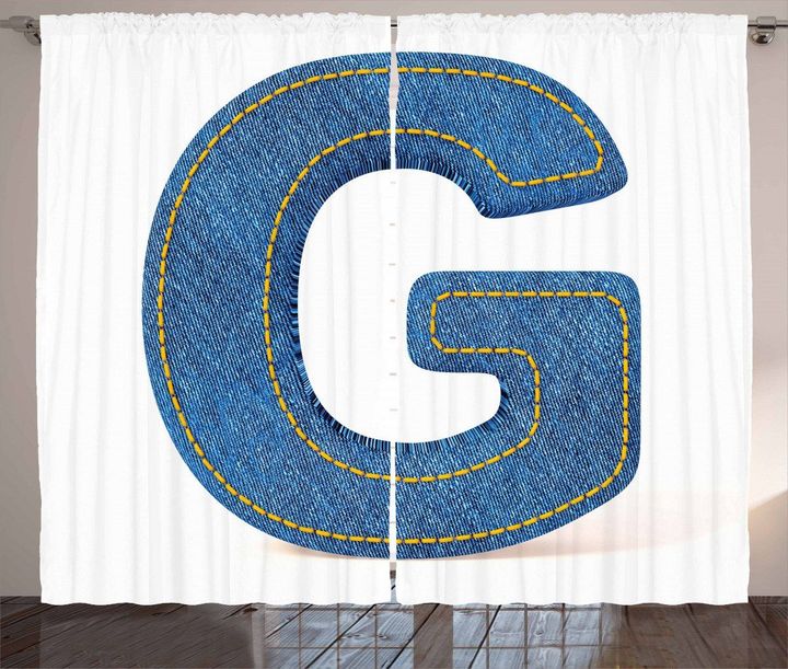 Modern Denim Cloth Letter G Printed Window Curtain Home Decor