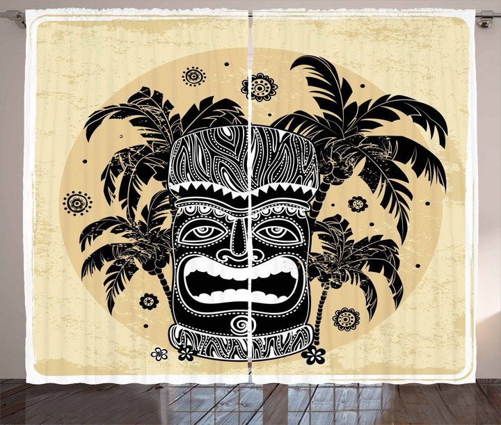 Mask Palm Ornate Printed Window Curtain Home Decor