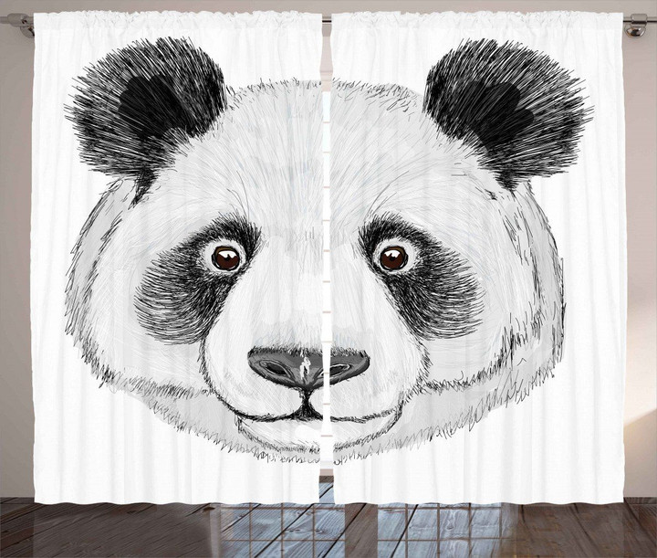 Hand Drawn Panda Face Printed Window Curtain Home Decor