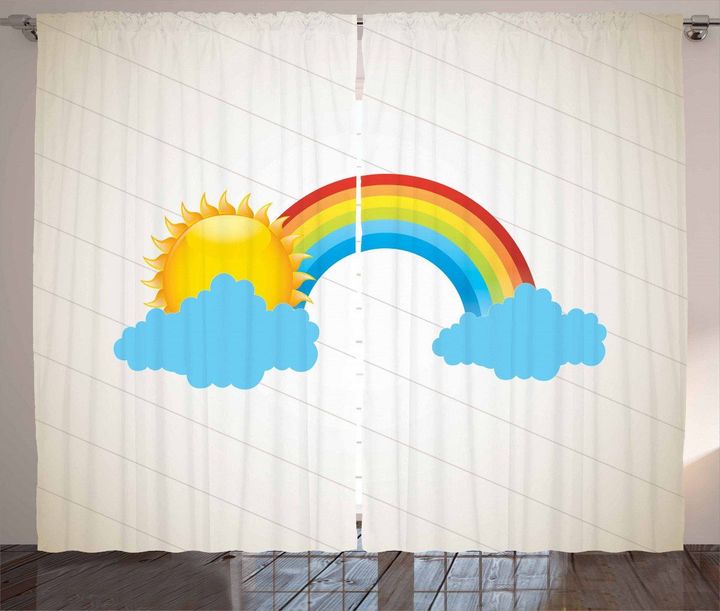 Sun Over Clouds Rainbow Printed Window Curtain Home Decor