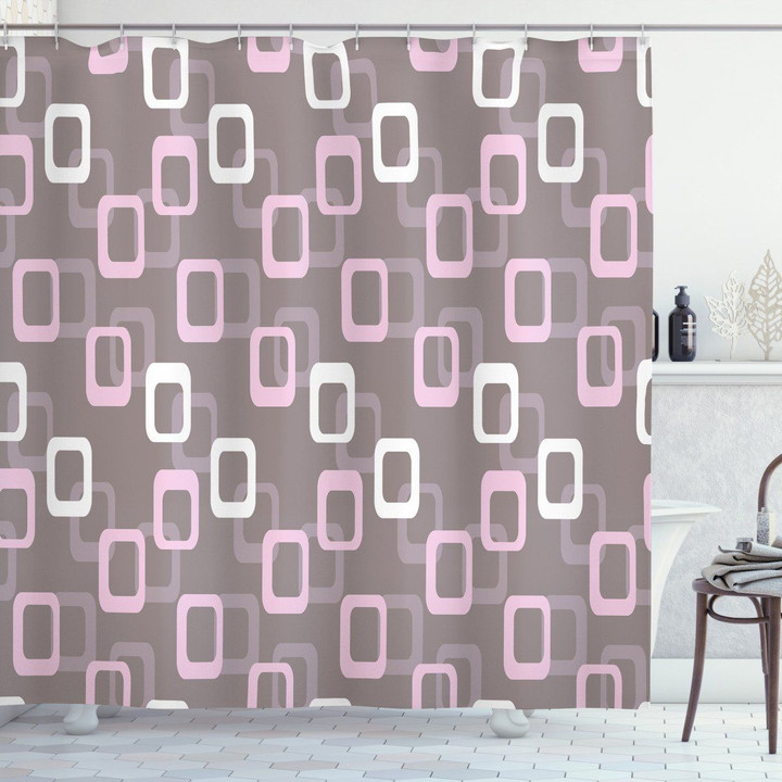 Oval Corner Squares Pink Pattern Shower Curtain Home Decor
