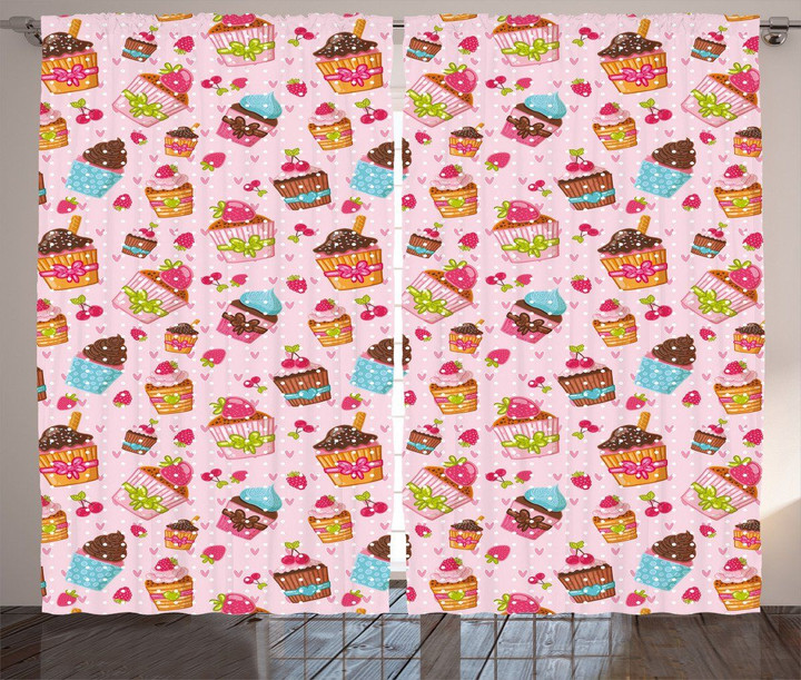 Kitchen Cupcakes Muffins Printed Window Curtain Home Decor