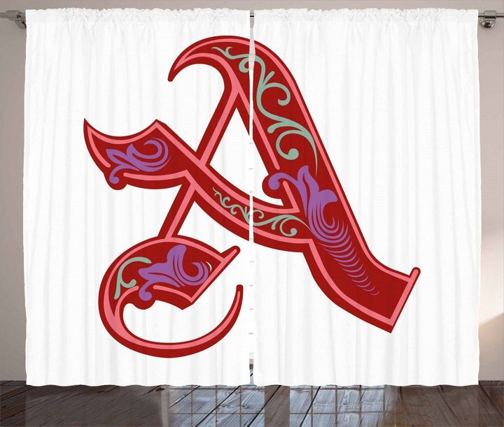 Classic Ornate Initial Letter A Printed Window Curtain Home Decor