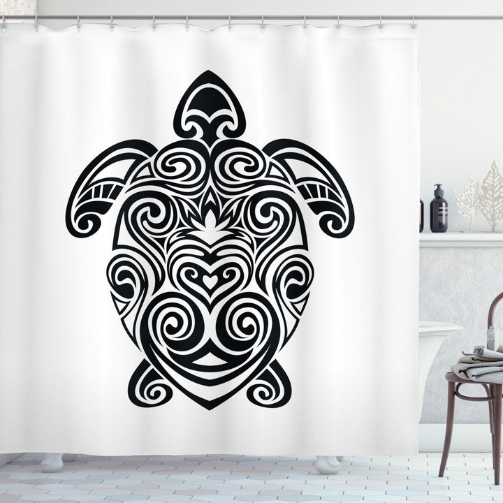 Black Maori In White Printed Shower Curtain Bathroom Decor