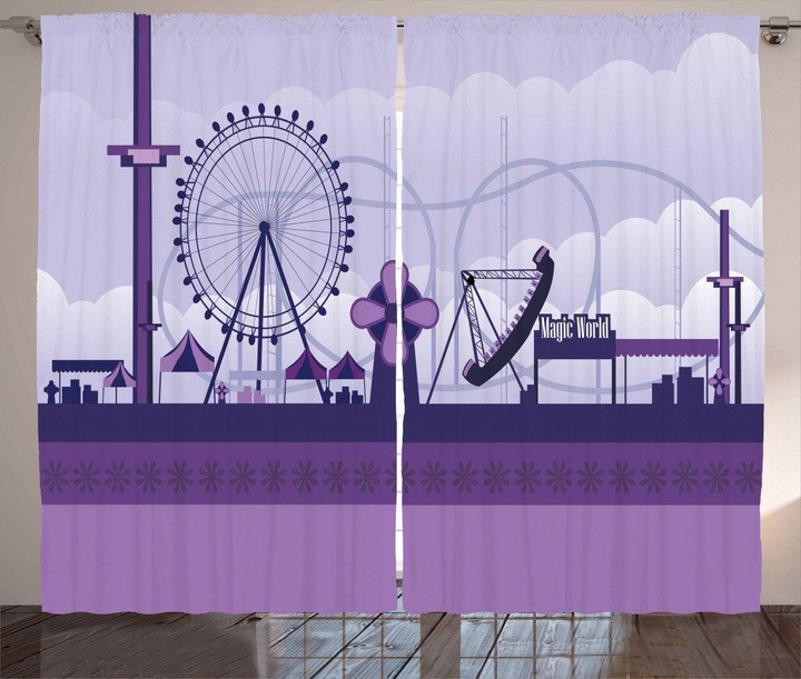 Park Fair Grounds Ferris Wheel Purple Printed Window Curtain Home Decor
