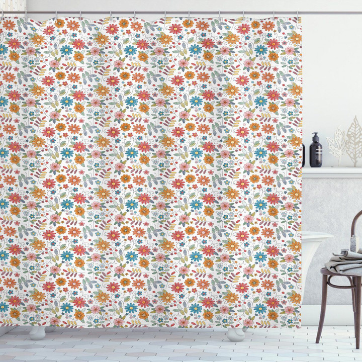 Colorful Flourishing Daisies Pattern Shower Curtain Home Decor