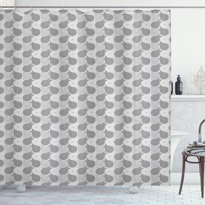 Futuristic Rounds Gray Printed Shower Curtain Home Decor