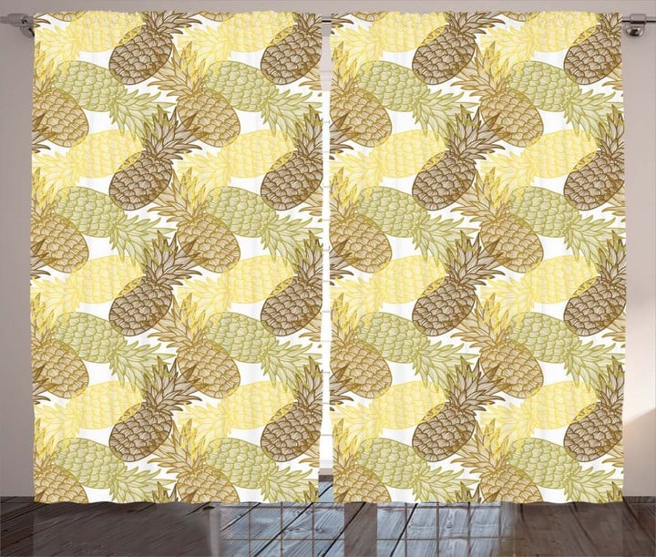 Curving Exotic Tropical Pineapple Printed Window Curtain Home Decor