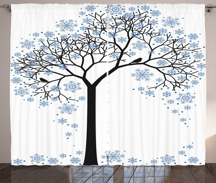 Tree With Snowflakes Printed Window Curtain Home Decor