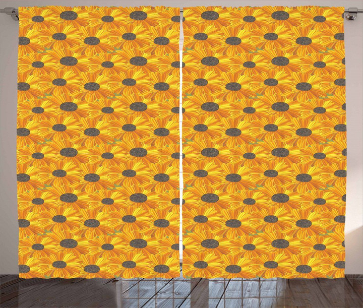Yellow Orange Petals Printed Window Curtain Home Decor