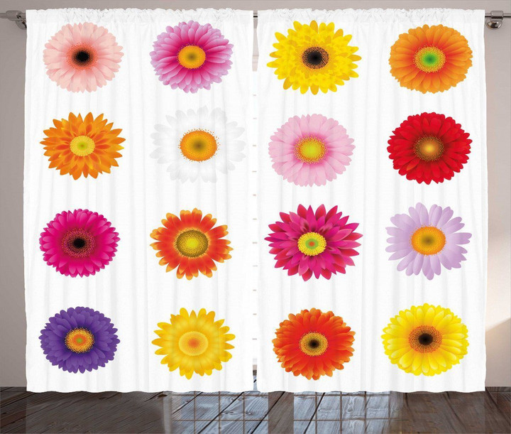 Colorful Petals Love On White Printed Window Curtain Home Decor
