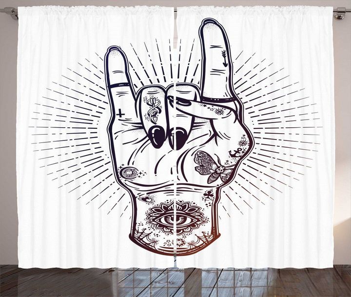 Tattooed Hand Raised Printed Window Curtain Home Decor