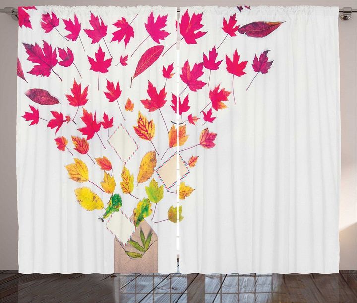 Vivid Leaves Letters In White Printed Window Curtain Home Decor