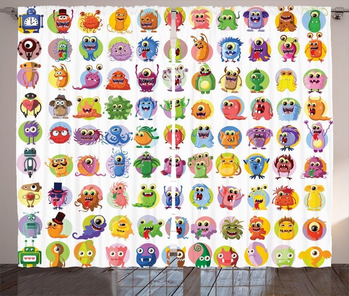 Colorful Baby Monsters Cartoon Printed Window Curtain Home Decor