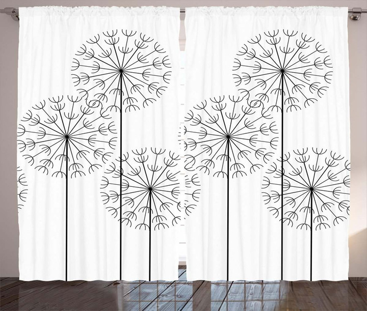 Digital Flower Dandelion In White Printed Window Curtain Home Decor