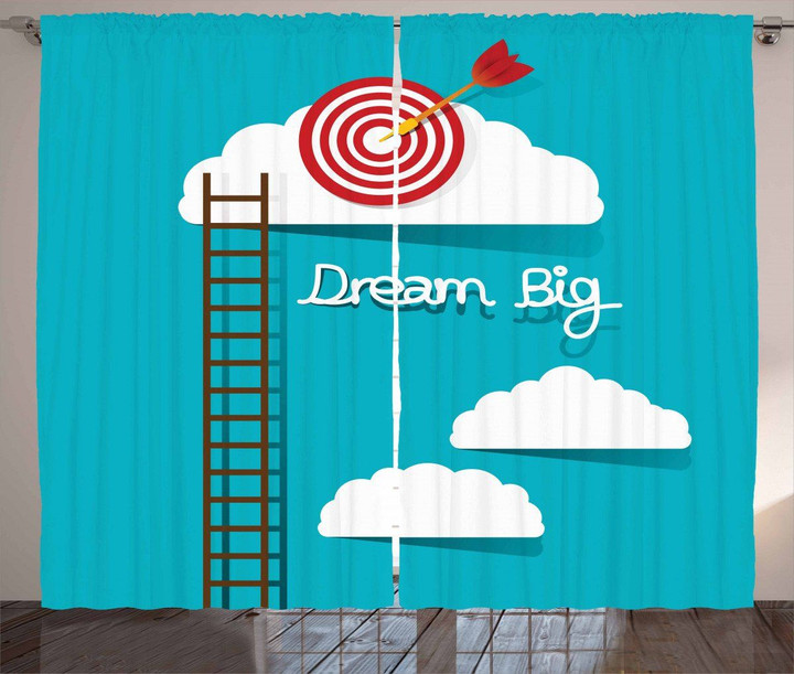 Dream Big Phrase Ladder And Cloud Printed Window Curtain Home Decor
