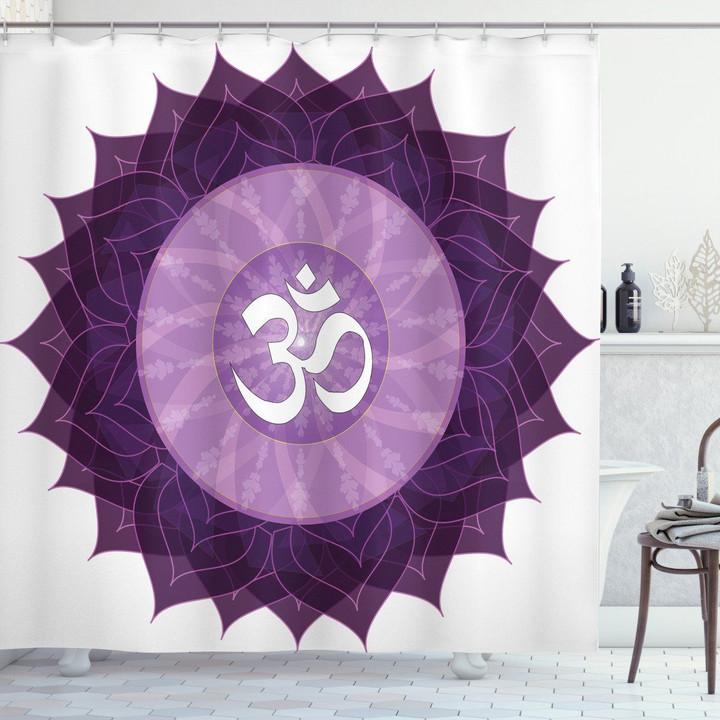 Letter Chakra Om Sign Printed Shower Curtain Bathroom Decor