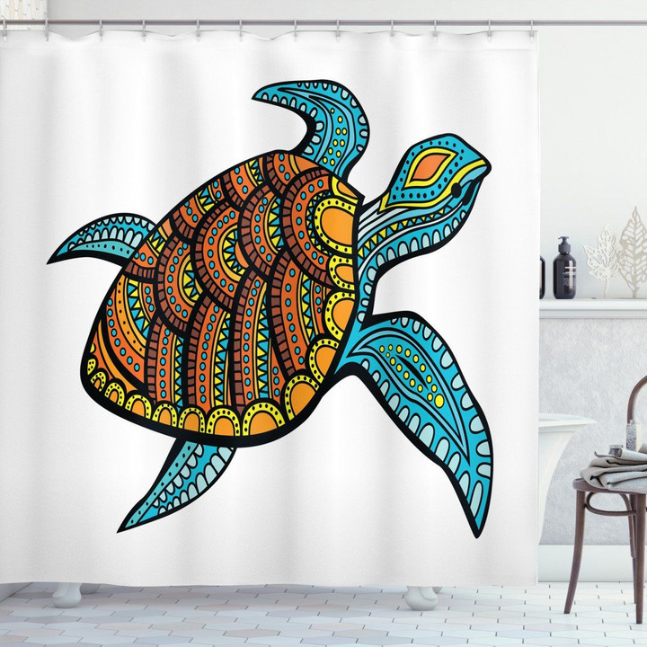 Sea Turtle Tropical Pattern Printed Shower Curtain Bathroom Decor