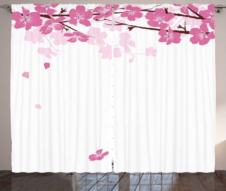 Falling Flower Motif In White Printed Window Curtain Home Decor