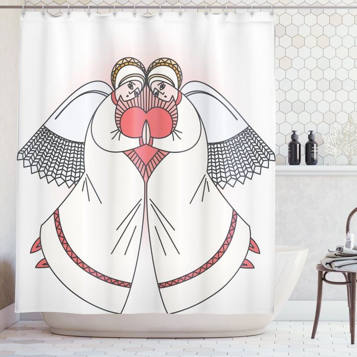 Angel Mother Heart Pattern Printed Shower Curtain Bathroom Decor