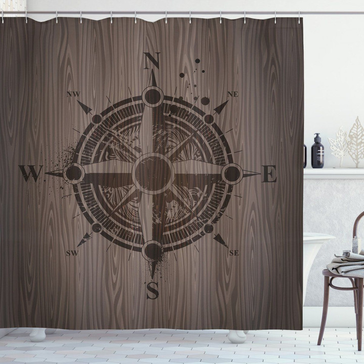 Drawing Style Compass Printed Shower Curtain Bathroom Decor